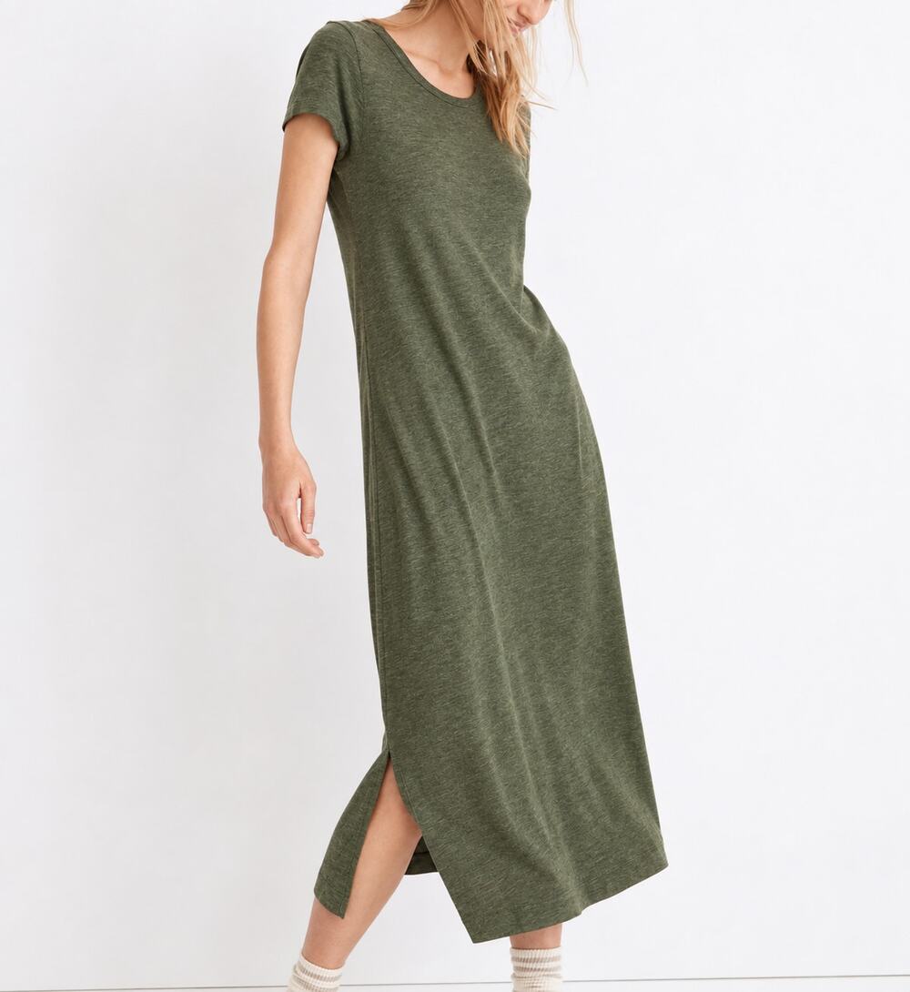 Madewell Relaxed Midi Tee Dress Heather Bottle Green Jersey Womens Small NE762